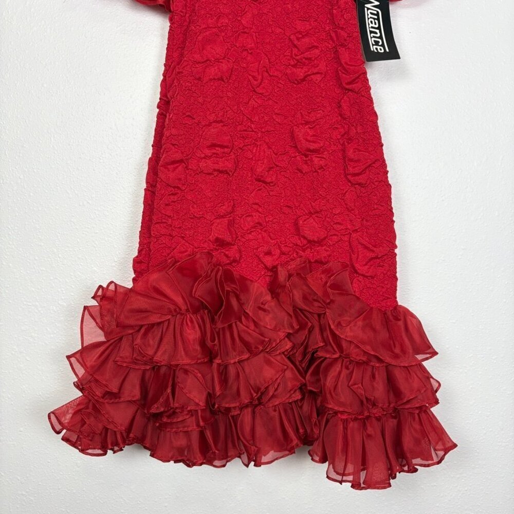 Vintage NWT Deadstock Red 80's Ruffle Sleeve Bodycon Mini Dress Size: 13 - Picture 3 of 10